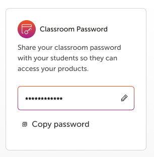 A Classroom Password panel with a hidden password field and a Copy Password option