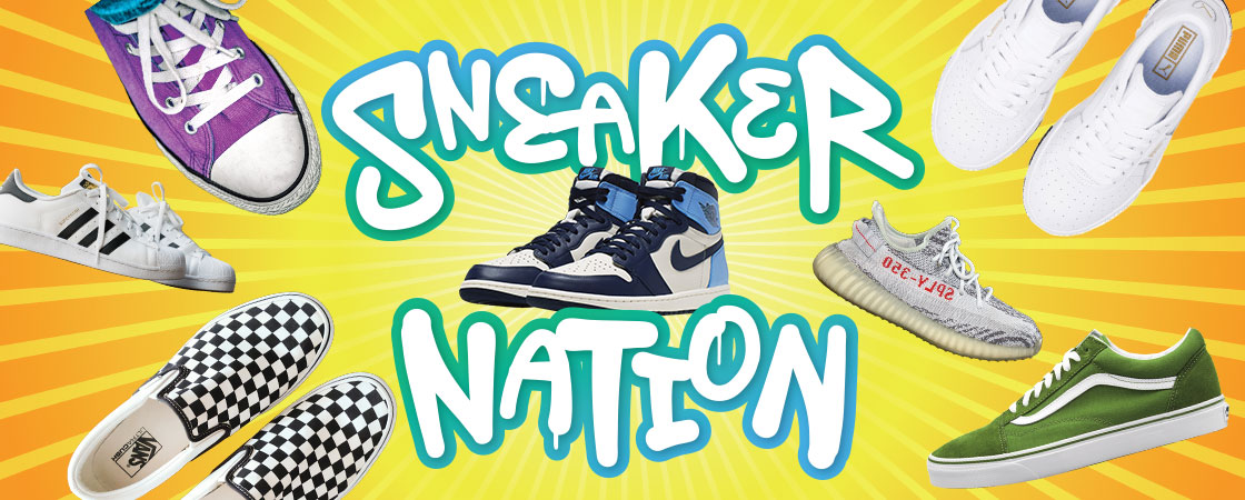a collage of different types of sneakers with the headline Sneaker Nation