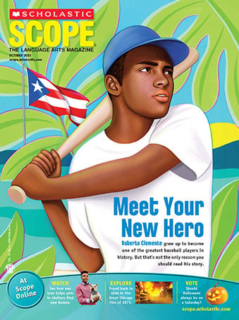October 2021 issue of Scope with an illustration of a baseball player. Text reads meet Your New Hero