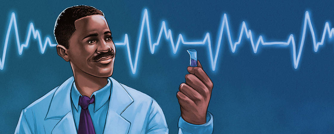 Illustration of Vivien Thomas with heart lines in the background