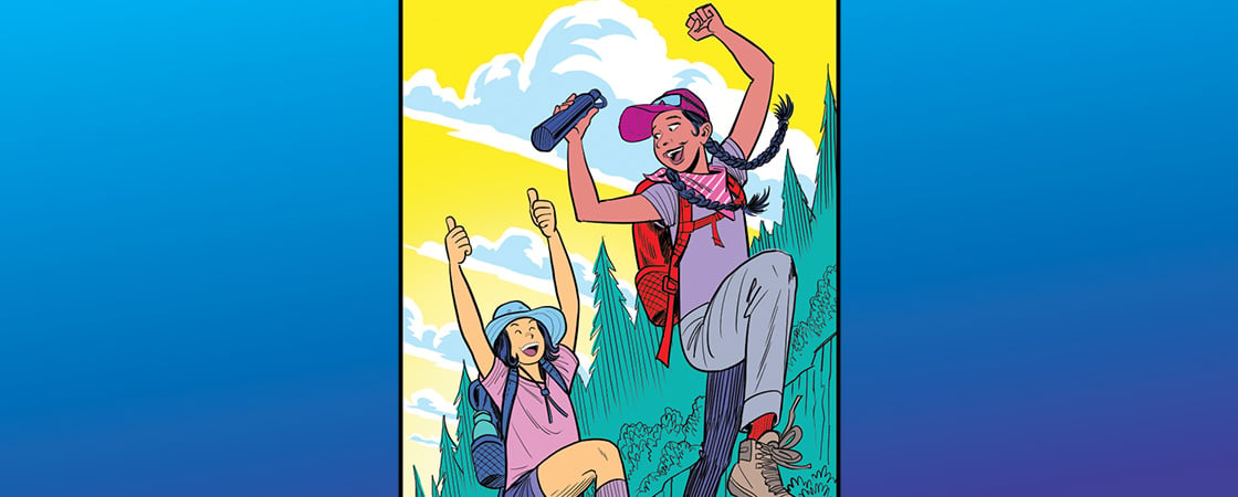 Illustration of two excited hikers