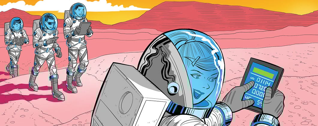Illustration of astronauts on distant planet