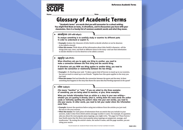 Glossary of Academic Terms PDF resource