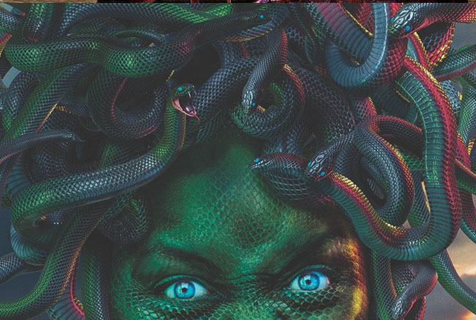 A close-up of Medusa&apos;s head